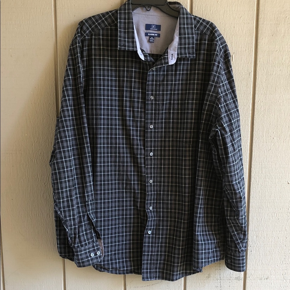 George Men's Black and Gray Plaid Button-Down Shirt
